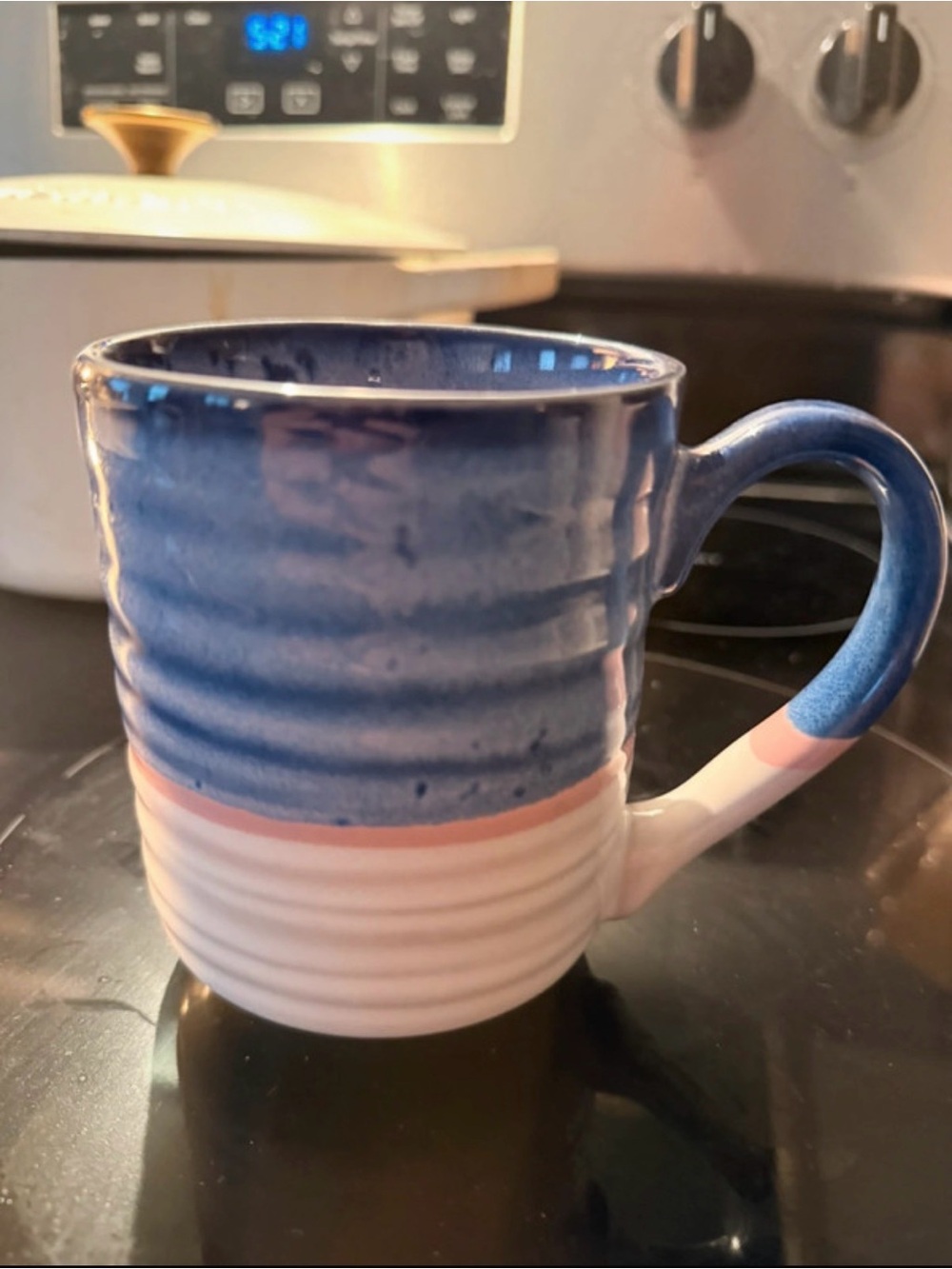 Ceramic Blue, White and Pink Accent Mug